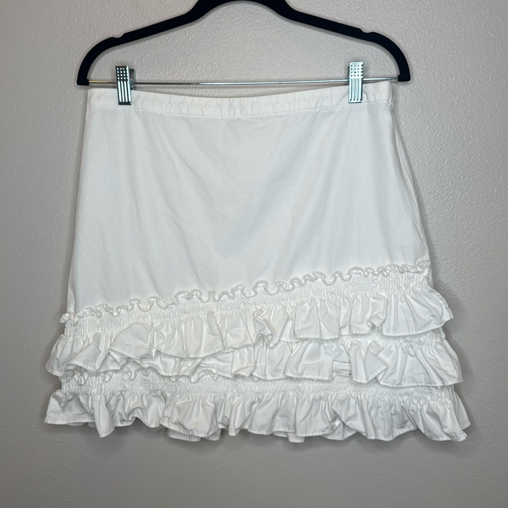 J. Crew Ruffle Skirt in White Cotton-Poplin -‎ size 8